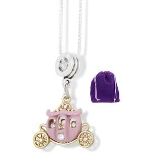 Carriage Cinderella Pink with Gold Wheels Charm Necklace